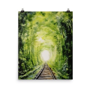 Tunnel of Love Watercolor Print | Ukraine Wall Art | Klevan | Railway Decor | Ukrainian Poster | Rivne | Eastern Europe | Train Tracks Art