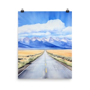 Sangre de Cristo Mountains Watercolor Print | Colorado Travel Gift | Road Wall Art | Mountain Landscape | US Travel Poster | Country road