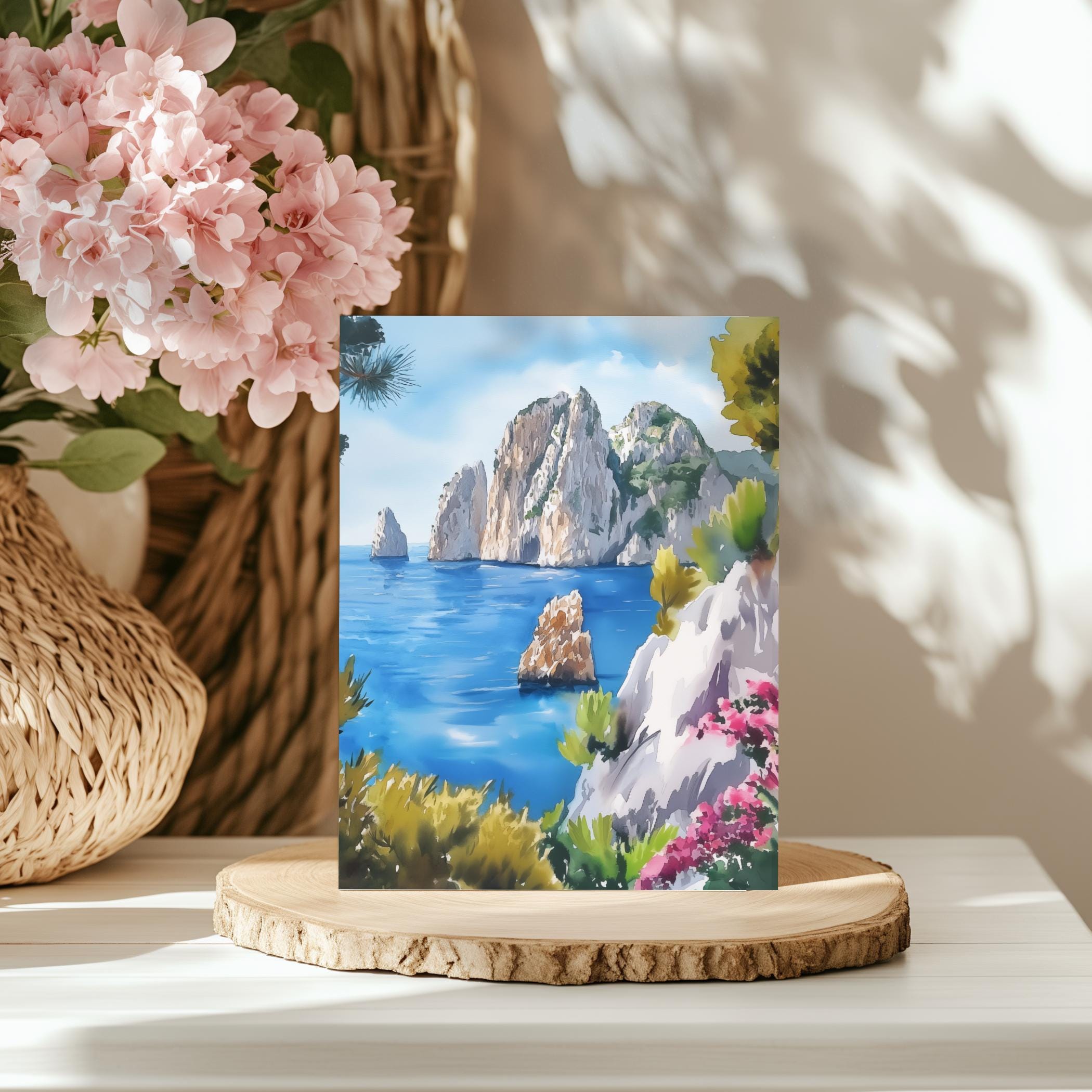 Capri Coast Watercolor Print, Italian Coastal Wall Art, Amalfi Travel ...
