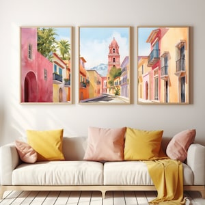 Guanajuato Watercolor Print | Set of 3 | Mexico Gift | Mexican Wall Art | Colorful Cityscape Art | Baroque Architecture | Mexico Poster