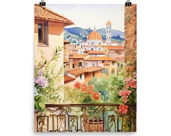 Florence Cathedral Watercolor Print, Italian Renaissance Wall Art, Tuscany Cityscape Poster, Europe Travel Decor, Historic Landmark Art