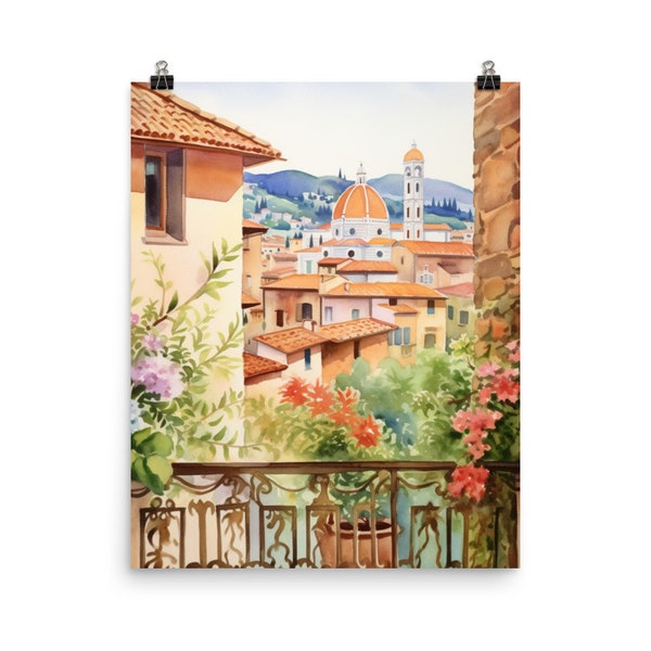 Florence Watercolor Print | Santa Maria Del Fiore Cathedral | Italy Wall Art | Italian Cityscape | Historical Gift | Renaissance Streetscape