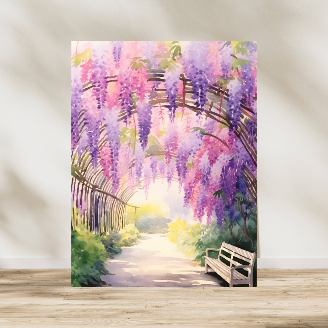 Wisteria Flower Tunnel Watercolor Print, Japan Garden Wall Art, Kawachi  Fuji Landscape Decor, Vibrant Floral Poster, Asian Travel Artwork - Etsy