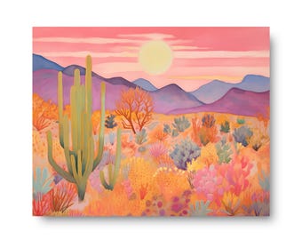 Western Desert Watercolor Print, Desert Cactus Landscape Art, Bohemian Wall Decor, Minimalist Desert Poster, National Park Scene, Nature Art