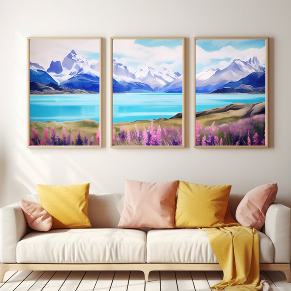 Patagonia Watercolor Print | Set of 3 | Chile Gift | Mountain Landscape Decor | South America Poster | Patagonia Nature | Chilean Wall Art