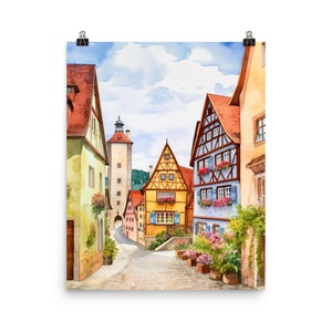 Rothenburg Watercolor Print | Germany Gift | German Art | Bavaria Decor | Deutschland | Bavarian | Medieval Architecture | Europe Poster
