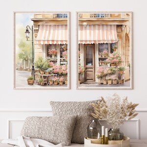 Paris Flower Shop Watercolor Print | Set of 2 | France Travel Gift | French Wall Art | Parisian Painting | Florist Decor | Europe Poster