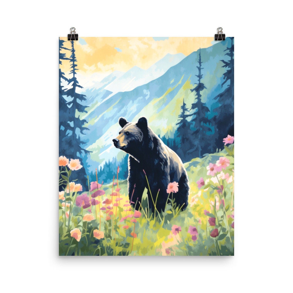 Great Smoky Mountains National Park Watercolor Print | American Landscape | Travel Gift | Bear Portrait | Wall Art | Home Decor | Canvas