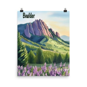 Boulder Watercolor Print | Colorado Travel Gift | Flatiron Mountains | Coloradan | Rocky Mountain Decor | Outdoors Poster | US Nature Art