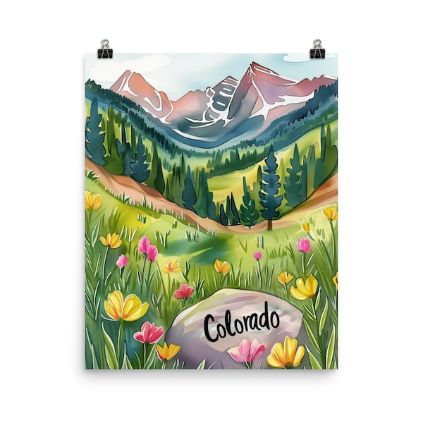 Colorado Watercolor Print | Coloradan Travel Gift | Mountain Landscape Decor | Rocky Mountains | Nature Wall Art | US Travel Poster | Scenic