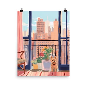 NYC Yorkie Watercolor Print, Manhattan Skyline Wall Art, Central Park Dog Poster, New York Travel Decor, Cute Puppy Artwork, Cityscape View