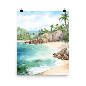 Tayrona National Park Watercolor Print | Colombia Travel Gift | Caribbean Sea | Tropical Beach Decor | Coastal Landscape Art | Santa Marta