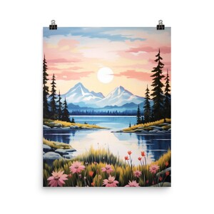 Skilak Lake Watercolor Print, Alaskan Landscape Wall Art, Wilderness Travel Poster, Mountain Lake Decor, Scenic Alpine Artwork, US Nature