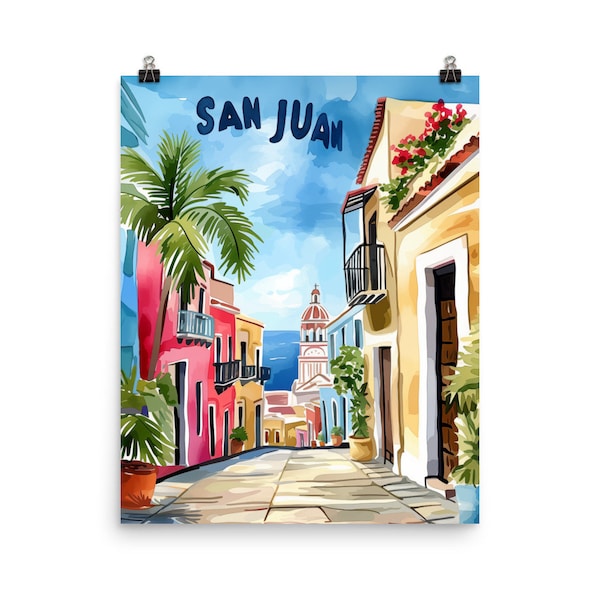 San Juan Puerto Rico Watercolor Print, Caribbean Cityscape Wall Art, Colorful Colonial Poster, Coastal Decor, Island Travel Gift, Boricua