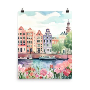 Amsterdam Travel Print | Amsterdam Wall Art | Amsterdam Wall Decor | Amsterdam Watercolor Print | Travel Gift | Netherlands Wall Art