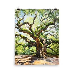 Angel Oak Watercolor Print | South Carolina Wall Art | Old Tree | Home Decor | Natural Wonder | Charleston | John&#39;s Island | Travel Gift