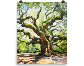 Angel Oak Watercolor Print, South Carolina Landmark Tree Wall Art, Charleston Travel Decor, US Poster, Southern Nature Artwork, Old Live Oak