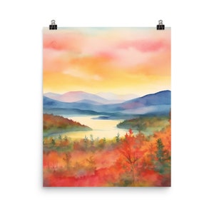 Adirondack Mountains Watercolor Print | Upstate New York Gift | Hudson Valley | Fall Foilage Decor | Autumn Canvas | New York State Art