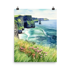 Cliffs of Moher Print | Ireland Watercolor Wall Art | Ireland Landscape | Emerald Isle | Europe Travel Print | Travel Gift