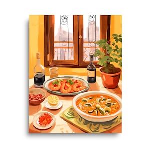 Spanish Tapas | Watercolor Print | Kitchen Decor | Spain Travel Gift | Food Wall Art | Antique Kitchen | La Siesta | European Food | Europe