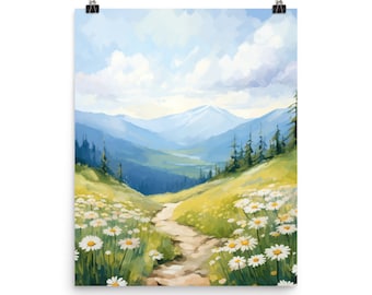 White Mountains Watercolor Print, New Hampshire Wall Art, Alpine Hiking Trail Decor, Wildflower Landscape Poster, Nature Travel Artwork