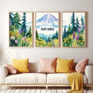 Mount Rainier Watercolor Print | Set of 3 | Washington State Wall Art | Pacific Northwest Decor | US Travel Gift | Mountain Landscape Art