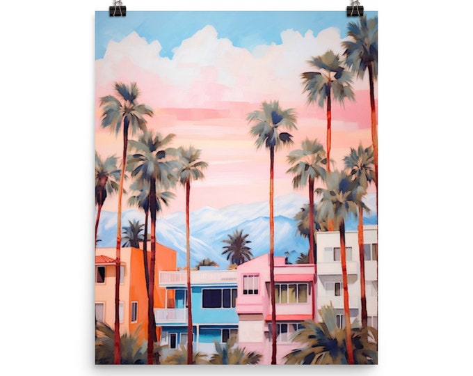 Venice Beach Watercolor Print | California Travel Gift | California Art | Los Angeles Poster | Coastal Cityscape | Palm Tree Art | US City