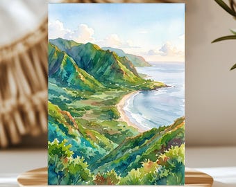 Halawa Valley Molokai Hawaii Watercolor Wall Art, Print or Canvas