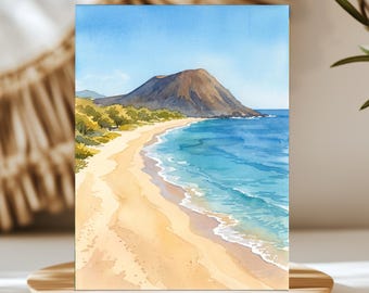 Makena Big Beach Maui Hawaii Watercolor Wall Art, Print or Canvas