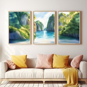 Bacuit Archipelago Watercolor Print, Set of 3, El Nido, Philippines Wall Art, Filipino Decor, Southeast Asia Art, Coastal Landscape Art