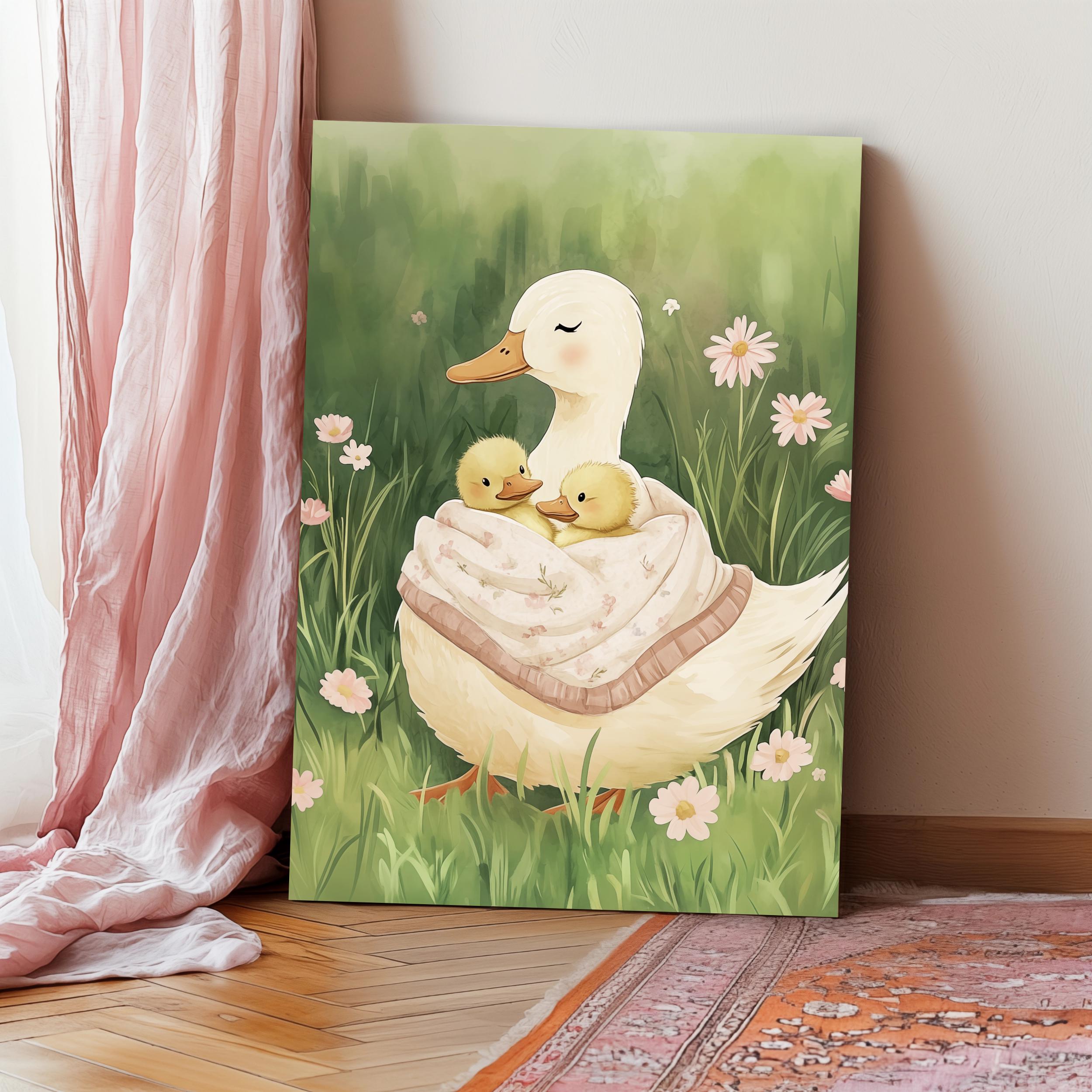 Vintage Mother Duck Watercolor Print, Farm Animal Nursery Wall Art ...