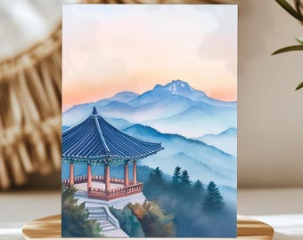 Seoraksan Watercolor Print, South Korea Mountain Landscape Wall Art, National Park Poster
