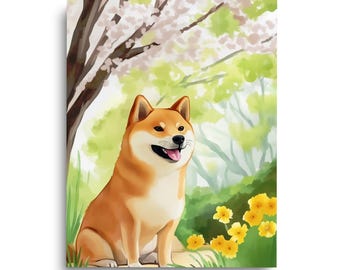 Shiba Inu Watercolor Art Print, Japanese Pet Decor