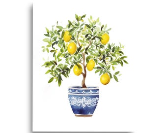 Watercolor Lemon Tree Print | Italy Lemons | Farm House Decor| Plants Floral | Bohemian| Boho | Modern Wall Decor