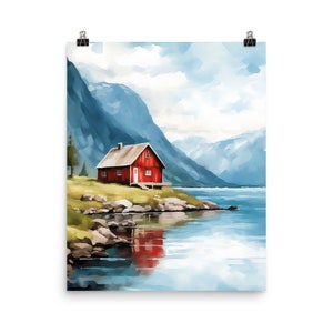 Fjords Watercolor Print | Norway Travel Gift | Norwegian Nature Wall Art | Coastal Landscape Decor | Scandinavia Art | Scandinavian Poster
