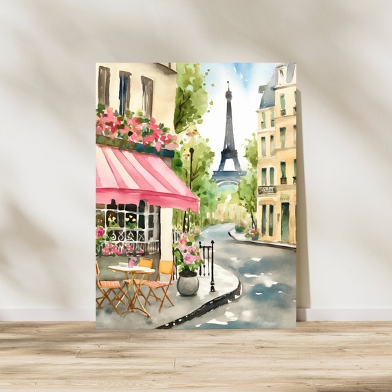 Paris Cafe Watercolor Print | Parisian Street Wall Art