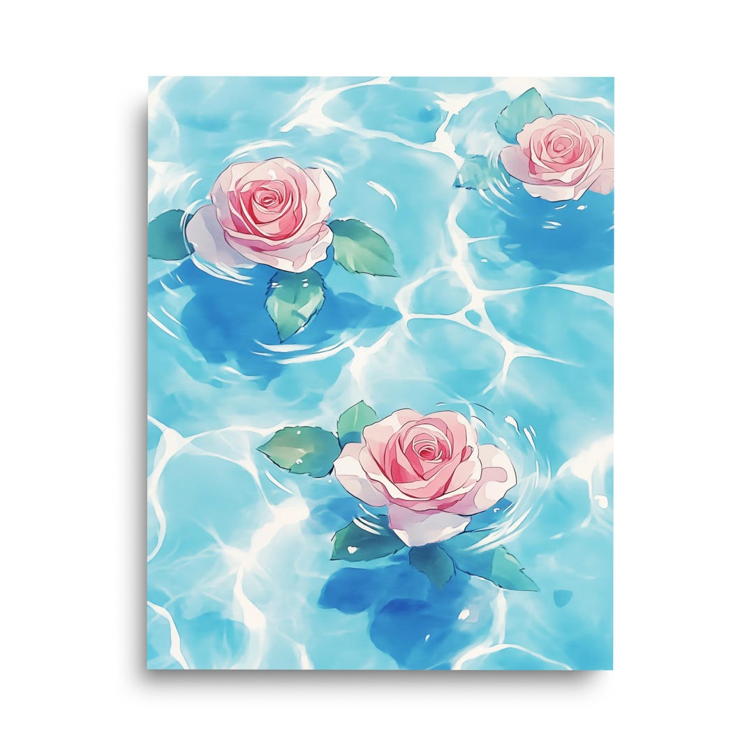 Roses on Water Watercolor Print | Floral Wall Art | Pink Rose Decor ...