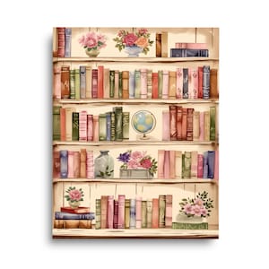 Retro Bookshelf Watercolor Print | Book Lovers | Bookstore Poster | Bedroom Decor | Books Wall Art | Gift for Her | Bookworm | Reading Art