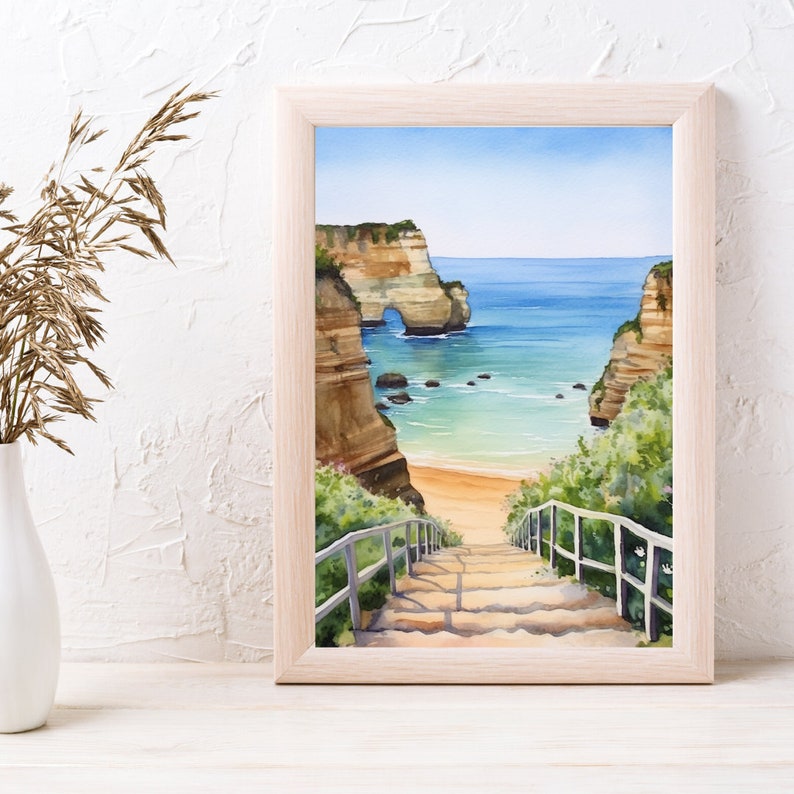 Algarve Coast Watercolor Print, Marinha Beach Portugal Seaside Wall Art image 5