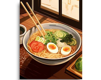 Japanese Ramen Watercolor Art Print, Asian Kitchen Decor, Tokyo Noodles Poster, Japanese Food Gift, Ramen Bowl Wall Art, Noodle Shop Art