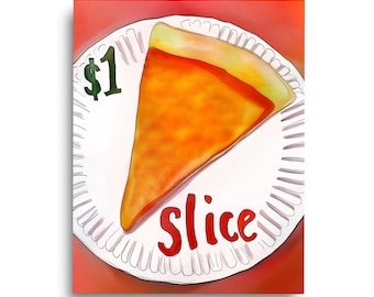 Dollar Slice Watercolor Print, NYC Pizza Kitchen Art, New York City Decor, Fast Food Wall Poster, Manhattan Restaurant Artwork, Pizza Lover