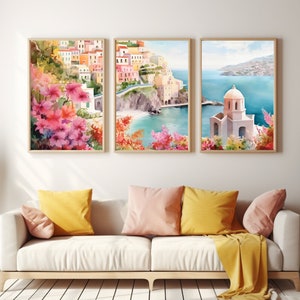 Amalfi Coast | Set of 3 | Watercolor Print | Italy Travel Poster | Illustration | Europe Wall Art | Architecture | Mediterranean Home Decor