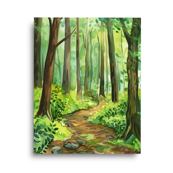 Calm Forest Watercolor Print, Lush Greenery Nature Wall Art, Woodland Poster, Wilderness Landscape, Pacific Northwest Decor, Outdoors Art