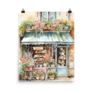 Paris Flower Shop Watercolor Print | Parisian Florist Travel Gift | France Wall Art | French Streetscape | Cityscape Home Decor | Europe Art