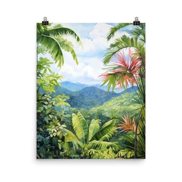 El Yunque Watercolor Print | Puerto Rico Gift | Rainforest Wall Art | Caribbean Poster | Tropical Landscape Decor | Puerto Rican Poster