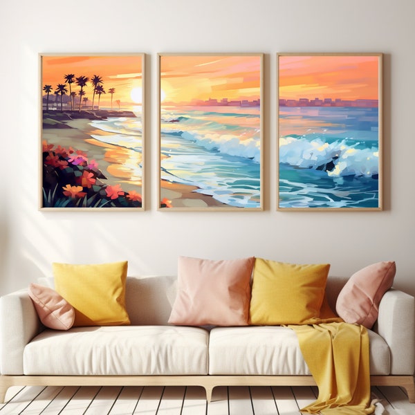 San Diego Watercolor Print | Set of 3 | Southern California Wall Art | Cali Home Decor | Pacific Ocean | Coastal City | US West Coast Poster