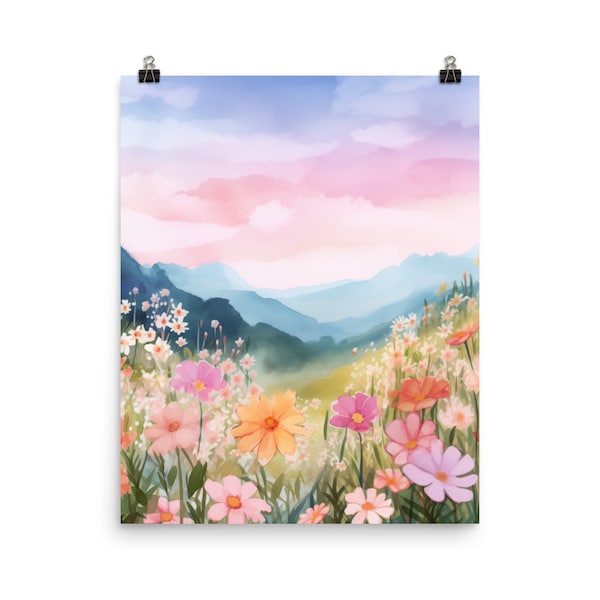 Crested Butte Watercolor Print | Colorado Travel Gift | Spring Blossom | Rocky Mountains Art | Colorful Flowers | Mountain Landscape Decor