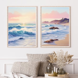Monterey Bay Watercolor Print | Set of 2 | California Travel Gift | Coastal Landscape Decor | Californian Art | Pacific Coast | Beach Decor