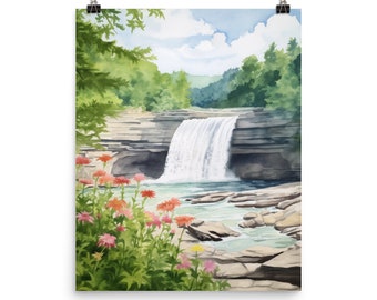 Cumberland Falls Watercolor Canvas Print, Kentucky Landscape Wall Art, Scenic Nature Poster