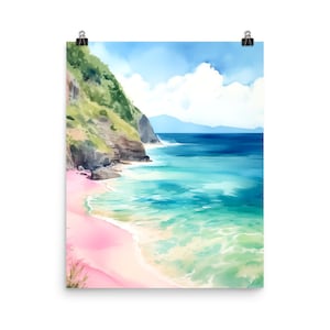 Horseshoe Bay Beach Watercolor Print | Bermuda Gift | Caribbean Art | Tropical Island Decor | Pink Sand Beach | Coastal Poster | Seaside Art